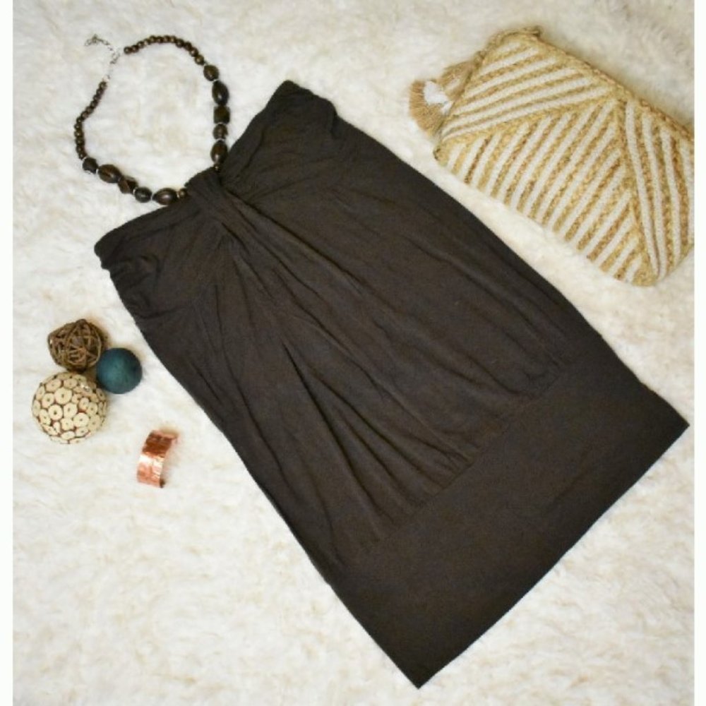 Vanity rayon mini dress beaded halter t shirt knit strapless knit brown size M